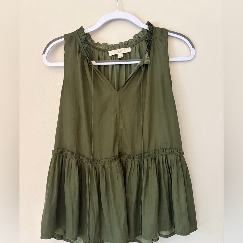 GREEN Shirred Peplum Top | Loft